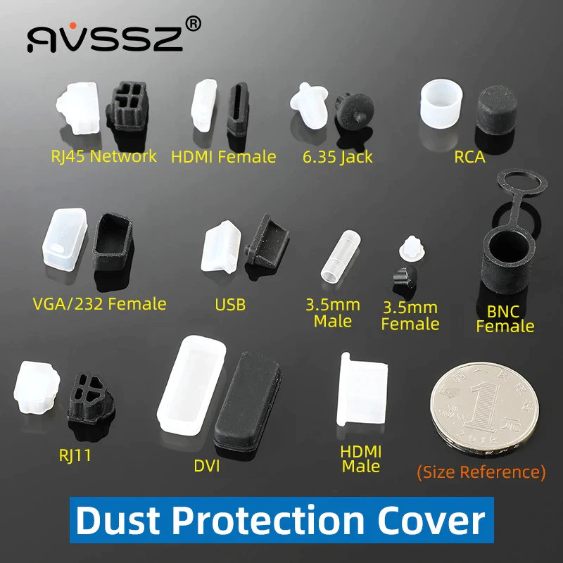 AVSSZ 20 ชิ้นเสียงและวิดีโอเชื่อมต่อซิลิโคนฝุ่น/กันน้ําสําหรับแจ็ค 3.5 6.35 USB RCA BNC RJ45 HDMI DVI VGA ซ็อกเก็ต