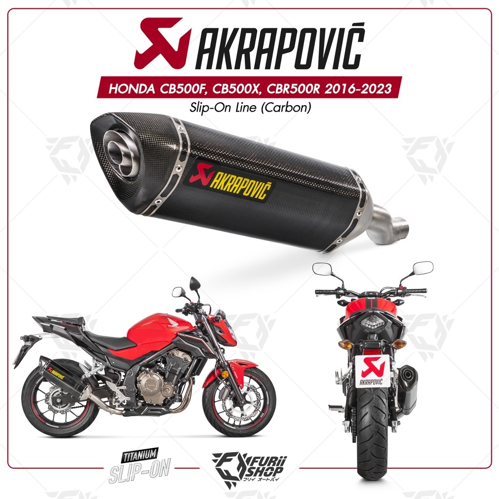ท่อแต่ง Akrapovic Slip-On (Carbon) New shape HONDA CB500F, CB500X, CBR500R 2016-2023 /NX500 2024 /CB