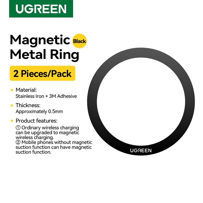 UGREEN แหวนโลหะแม่เหล็กแท่นชาร์จไร้สายสําหรับแหวนสติกเกอร์แผ่นโทรศัพท์
