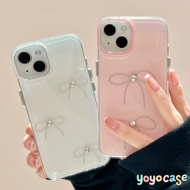 เคสไอโฟน 13 16 สำหรับ IPhone 16 15 14 Plus 15 11 12 14 Pro Max 15 16 Pro แฟชั่นโบว์เรียบง่ายลายมุกปกอ่อนแบบใหม่ IMD