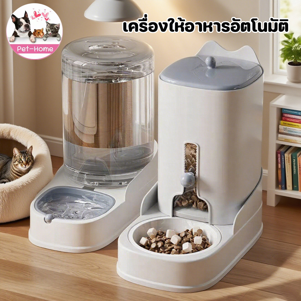 ที่ให้อาหารอัตโนมัติ 3.2L ไม่ใช้ไฟ จุอาหารได้6วัน พร้อมจานกันลื่น ตู้กดน้ำสัตว์เลี้ยง 4.4L แมว หมา