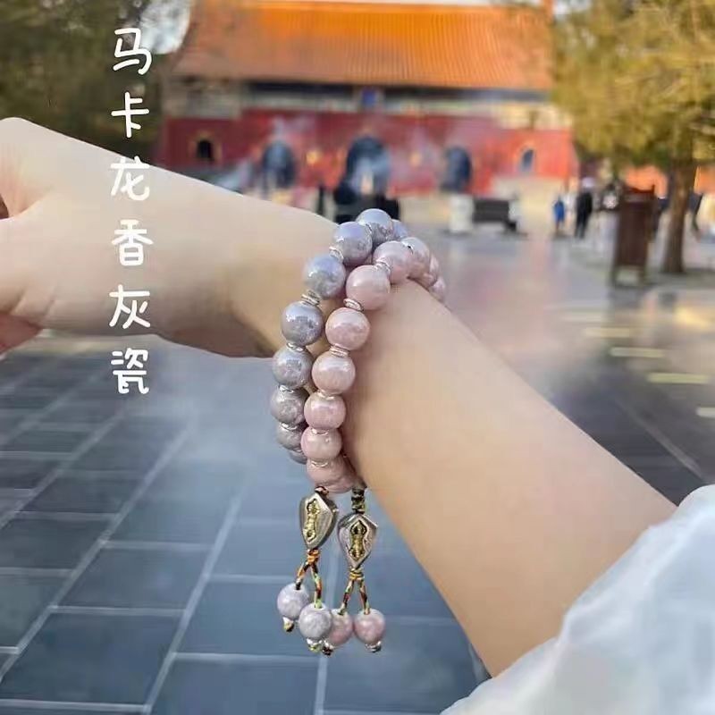 ใหม่สไตล์หอมสีเทาพอร์ซเลนสร้อยข้อมือหญิง มาการอง แก้วสีชมพูอ่อน สีสัน สีดํา พอร์ซเลน กําไลบ้านสไตล์เดียวกัน