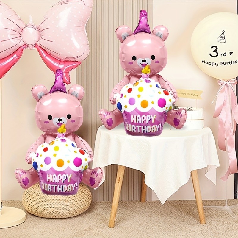 ปาร์ตี้พี่น้อง2ชิ้น36"ลูกโป่งเค้กหมีสีชมพูสําหรับตกแต่งงานเลี้ยงวันเกิดและงานแต่งงานลูกโป่งฟิล์มอลูมิเนียมธีมหมีน่ารักสําหรับวันวาเลนไทน์เหมาะสําหรับอายุ14+