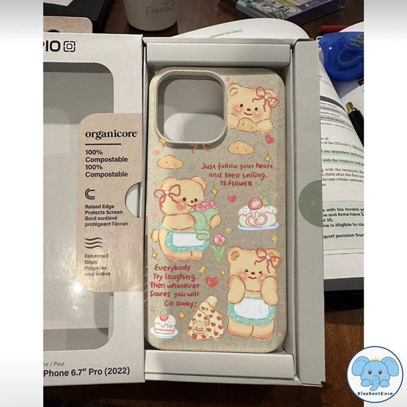 โบว์รักหัวใจเค้กดอกไม้เนยกล่องหมีเข้ากันได้กับ IPhone 7Plus 8Plus 15 13 11 12 14 Pro Max 6s 6 7 8 Plus X XR XS MAX SE