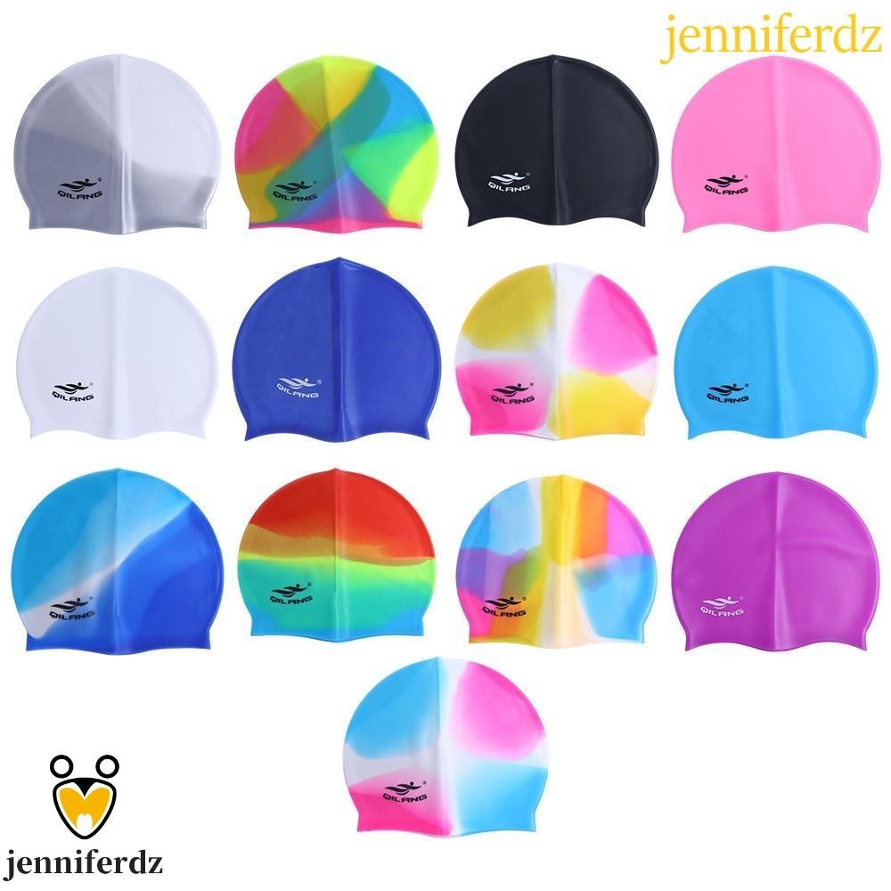 Jenniferdz หมวกว่ายน้ํา สระว่ายน้ํา ยืดหยุ่นสูง กันน้ํา ที่มีสีสัน พลัสไซซ์ ซิลิโคน ผมยาว หมวกอาบน้ํา
