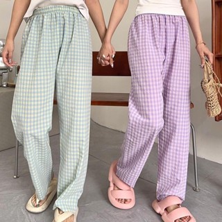 กางเกงขายาวลายสก๊อต กางเกงลำลองขายาว กางเกงใส่นอน มินิมอล เอ…