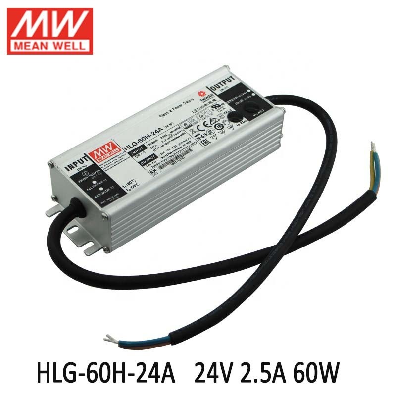 ✹MEAN WELL LED driver HLG-60H-24A 60W 24V LED Switch Power Supply 110V/220V AC to 24V DC 2.5A 60W wa