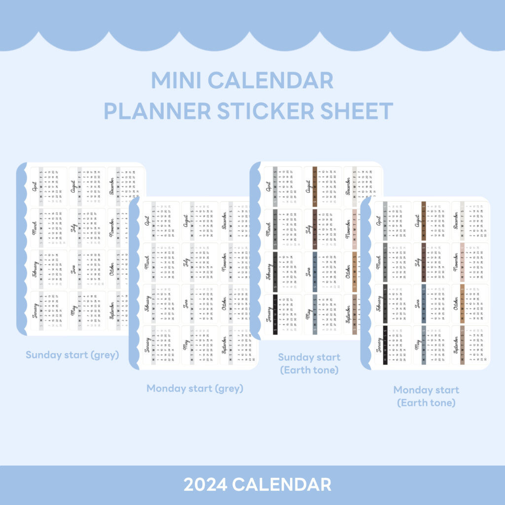 Update 2024-2025 Mini calendar | Planner sticker sheet สติ๊กเกอร์ไดคัทปฏิทินปี 2024-2025 สำหรับติดแพลนเนอร์หรือสมุดบั...