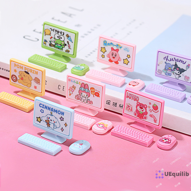 Uequilib Dollhouse Miniture monitor คีย์บอร์ดเมาส์ชุดอุปกรณ์เสริมของเล่นใหม่