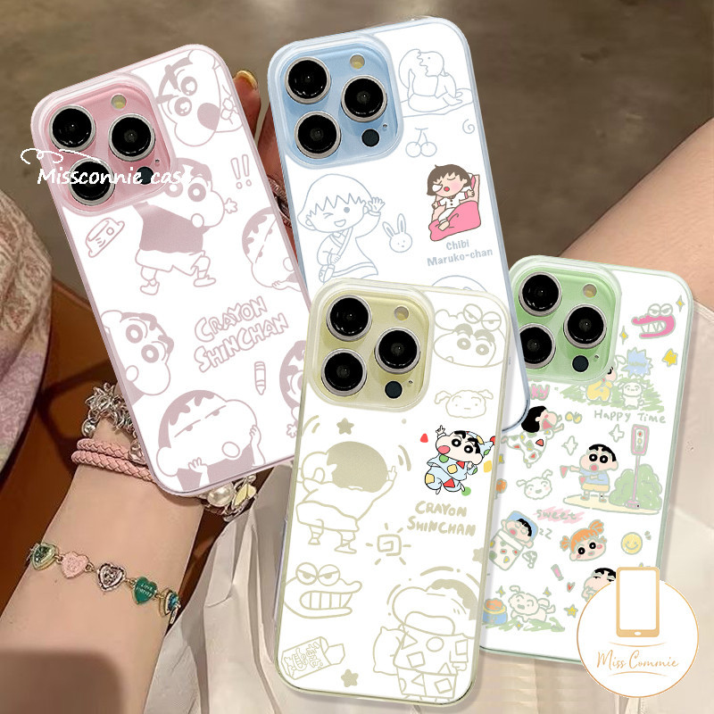 น่ารักการ์ตูนตลก Crayon Shin-chan Doodle สําหรับ IPhone 11 13 15 14 12 Pro MaxXR 7Plus 6s 7 6 8 Plus X XS Max SE2020 หรูหราหลุมขนาดใหญ่ Frosted Soft Case