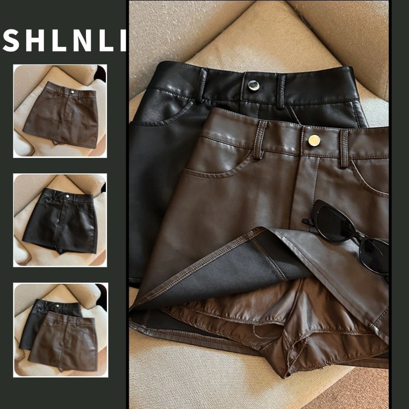 Pu หนัง A-line กระโปรงผู้หญิงฤดูใบไม้ร่วงฤดูหนาวเอวสูง Slim Fit สะโพกกอดกระโปรงสั้นขนาดใหญ่ S-4XL