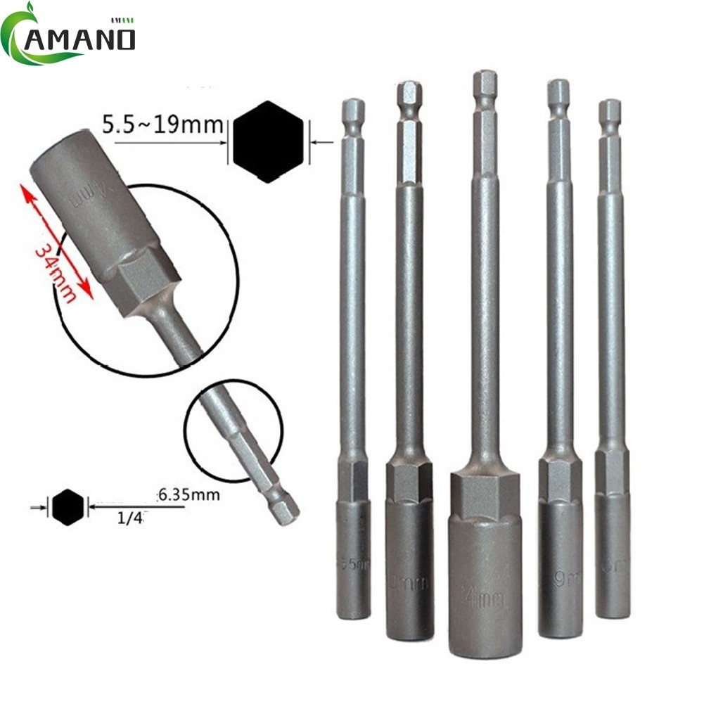 【AMANDA】1PC 150 มม.Hexagon Nut Driver เจาะอะแดปเตอร์บิตประแจซ็อกเก็ตส่วนขยายแขน