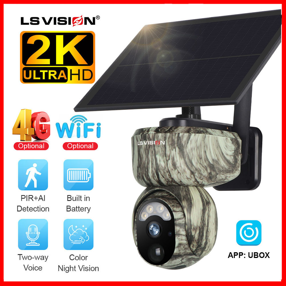 Ls Vision 2K 4MP WIFI/4G พลังงานแสงอาทิตย์กล้องวงจรปิดความปลอดภัยกล้องไร้สายกลางแจ้ง IP66 กันน้ํา PTZ กล้องสองทาง Voice Intercom Night Vision Motion Detection กล้องป่า UBOX