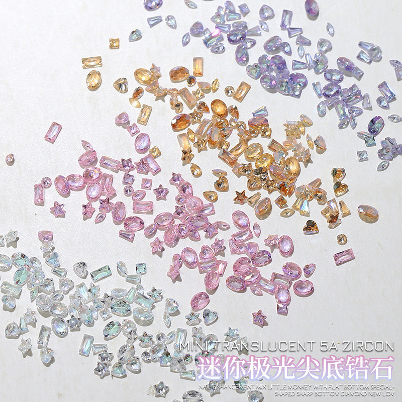 สติกเกอร์ตกแต่งเล็บมินิออโรร่าคริสตัลเพชรเพทาย50ชิ้น-6สีตัวเลือก