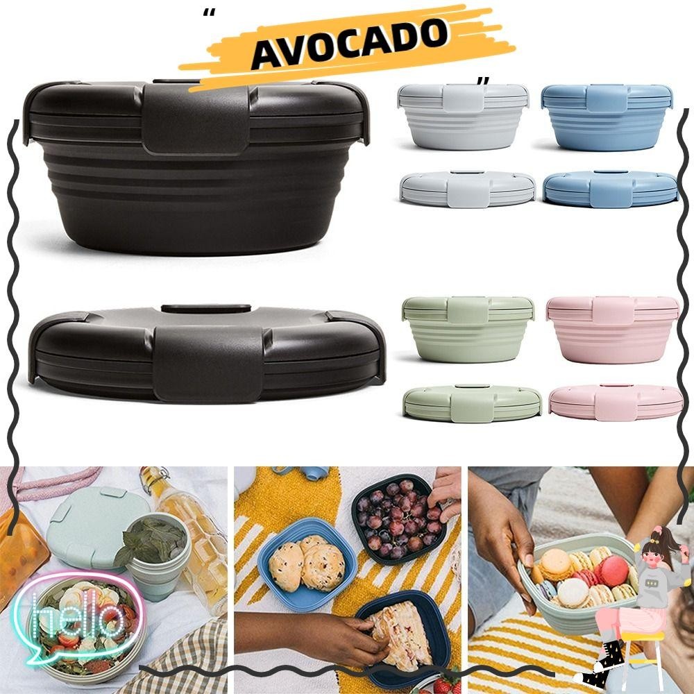 Avocar กล่องเบนโตะพับได้แบบพกพาตารางสี่เหลี่ยมผืนผ้า Leakproof Microwavable กล่องใส่อาหาร