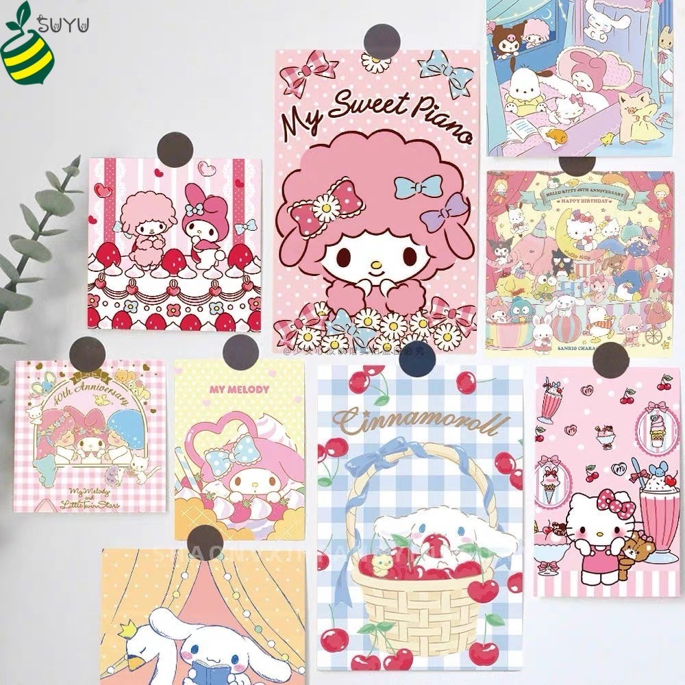 20pcs Hello Kitty การ์ตูน Kawaii โปสเตอร์สติ๊กเกอร์ติดผนัง, Cinnamoroll Home Room หอพักห้องนั่งเล่น Wall, melody Y2k วันเกิดตกแต่งพื้นหลังโปสเตอร์อุปกรณ์