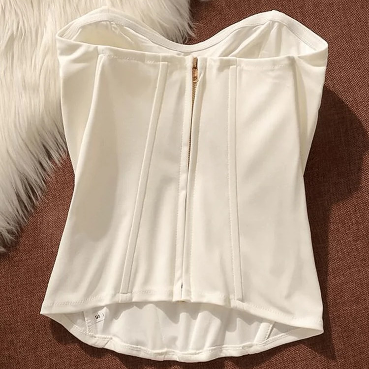 เสื้อกล้ามรัดตัวฐานสีขาวฝรั่งเศสแขนกุดเอวเซ็กซี่ด้านบน - รูปที่ 2