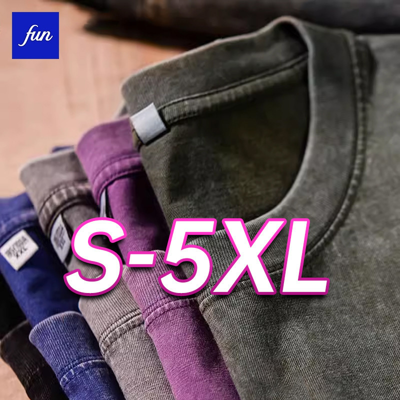 เสื้อทีเชิ๊ตชาย 5XL แบบโอเวอร์ไซส์ | American Retro Streetwear สไตล์ | ผ้าฝ้าย 240gsm หนาแน่น | ทรงหลวม Drop Shoulder | ลายขาด Distressed เสื้อยืด