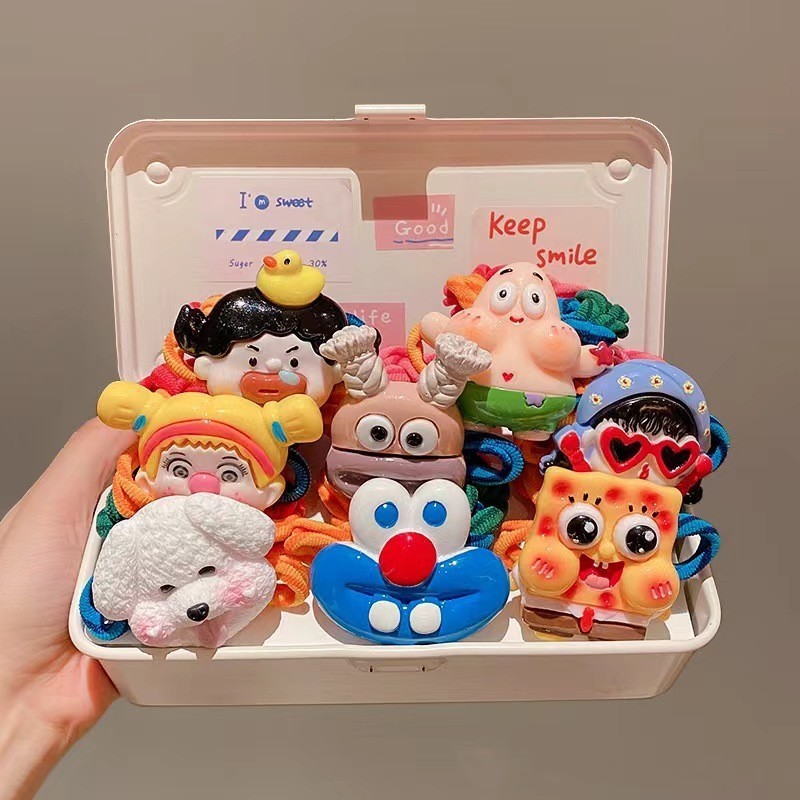 ความยืดหยุ่นสูงการ์ตูนผมแหวนหญิง สพันจ์บ็อบ กางเกงทรงสี่เหลี่ยม ผมหางม้าสูงเชือกผมง่ายอุปกรณ์เสริมผม