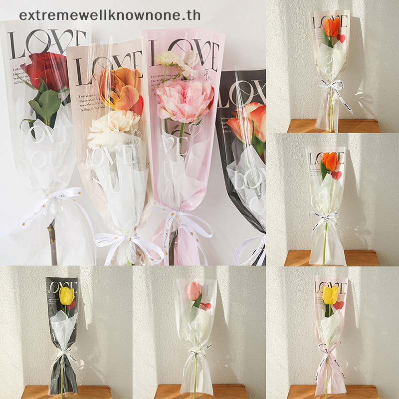 Ewth 20 ชิ้น LOVE โปร่งใส Rose ถุงบรรจุภัณฑ์ช่อดอกไม้ถุงพลาสติกช่อดอกไม้กระดาษห่อเดี่ยวหนึ่งตรงกระเป๋าดอกไม้บรรจุภัณฑ์ EWTH