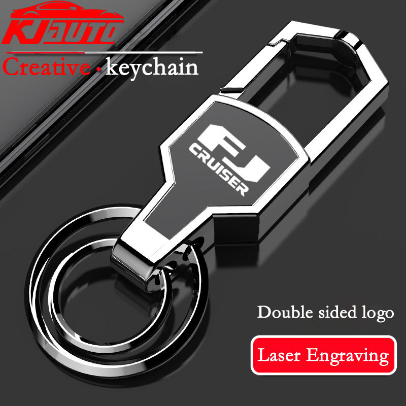 Toyota FJ Cruiser รถความปลอดภัย Anti Loss พวงกุญแจแหวนคู่หมุนโลโก้สแตนเลส Creative Home Key เอวหัวเข็มขัด Land Cruiser TRD GR กีฬา Accessoreis
