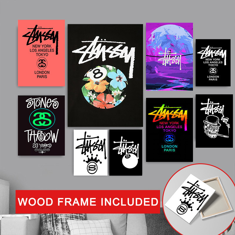 (พร้อมกรอบ) Stussy Pimp Emblem โปสเตอร์เด็กของขวัญสีดําและสีขาวโปสเตอร์ Boys ตกแต่งห้องภาพวาดผนัง Home Décor