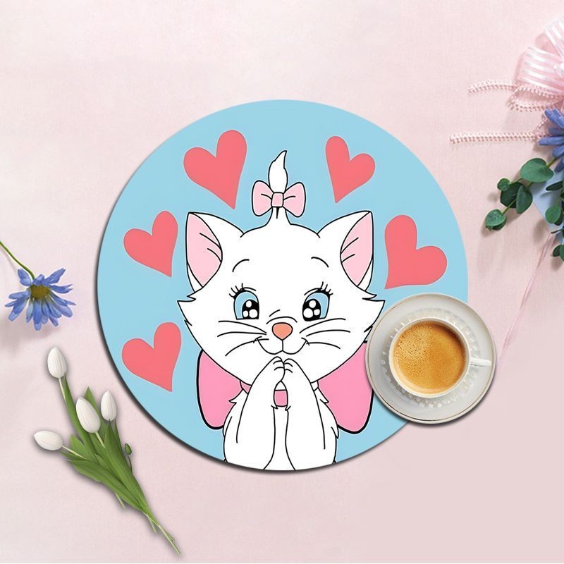 Disney The Aristocats Marie Cat INS Tide Round แผ่นรองเมาส์หนาคีย์บอร์ดเกมแผ่นรองโต๊ะอุปกรณ์เสริมโต๊ะเล่น Mats