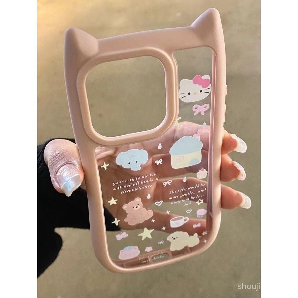 Little Bear House Puppy Premium ฝาครอบป้องกันโทรศัพท์หูแมวสามมิติเข้ากันได้กับ iPhone 11, 12, 13, 14, 15 PRO MAX, 7plus, 8PLUS, 11pro, 13pro, X, XR, XS MAX 7 8 buj5