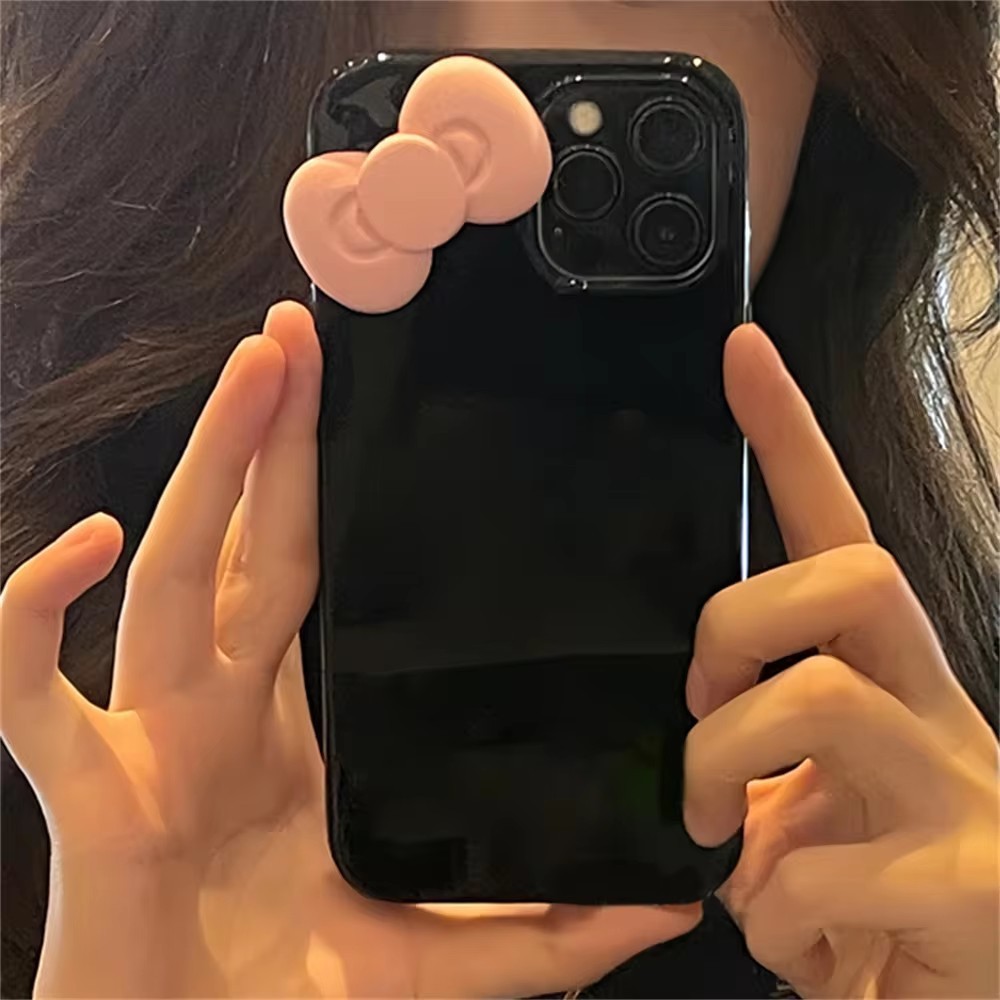 เกาหลีน่ารัก 3D Bowknot สีทึบเคลือบเงาเคสโทรศัพท์สําหรับ iPhone 15 14 13 12 11 Pro Max X XR 7 8 Plus SE กันกระแทกปกอ่อน