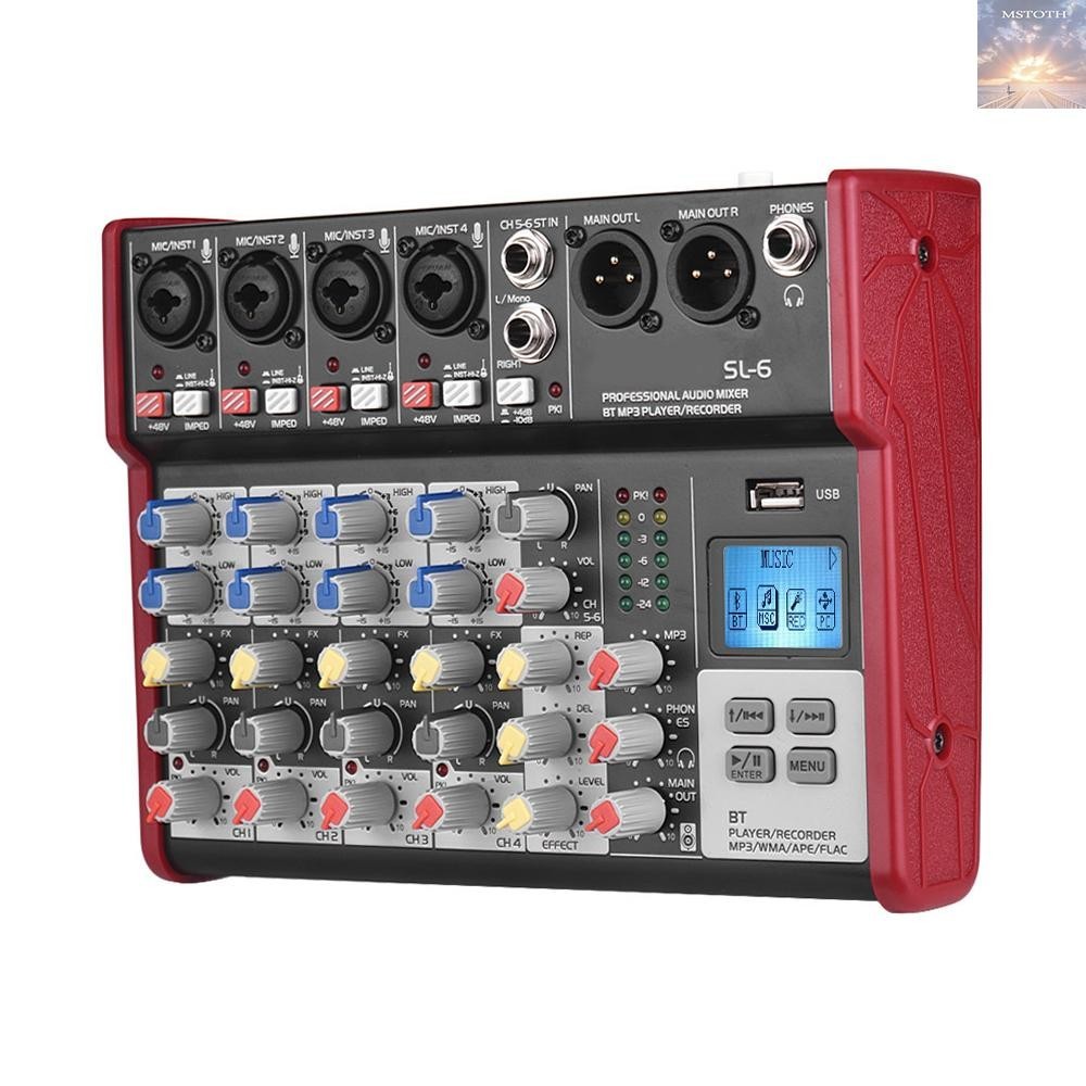 Sl-6 แบบพกพา 6-Channel ผสมคอนโซลมิกเซอร์ 2-band EQ ในตัว 48V Phantom Power รองรับ BT การเชื่อมต่อ US