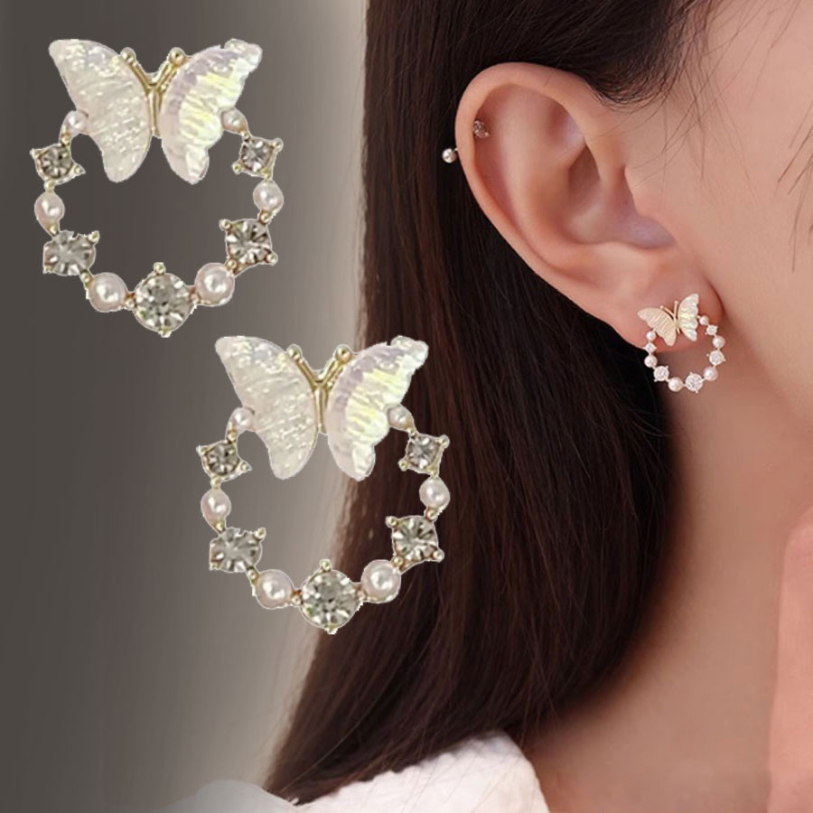 Gentle Super Fairy Butterfly Pearl ประณีตอารมณ์ High-End Niche ต่างหูแฟชั่น
