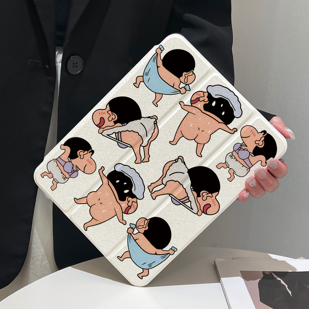 เคสเครยอนชินจัง iPad pro11 2022 2024 air4/5/6 mini6 เคส iPad gen5/6/7/8/9/10 เคสอะคริลิคหมุนได้สามพับ