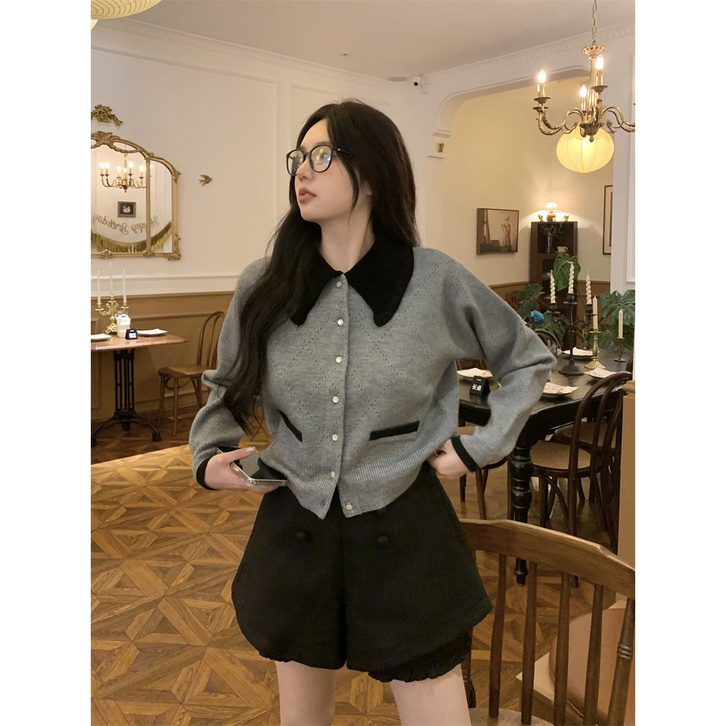 Contrast Color Lapel ถักเสื้อกันหนาวแจ็คเก็ตผู้หญิงฤดูใบไม้ผลิสไตล์ใหม่ Classy Single-Breasted สั้นอินเทรนด์ ราคา ถูกที่สุด ดีลบีเคเค แกลเลอรีภาพที่ 4