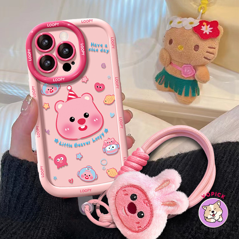 สําหรับ iphone15 เคสโทรศัพท์ฤดูใบไม้ผลิฤดูร้อนสีชมพูใหม่หญิง 15promax xsmax xr 13 11 11pm 14plus ตุ๊กตาน่ารัก Lanyard 13promax ฝาครอบโทรศัพท์ Niche xr พัฟ 8 7p ซิลิโคน 12 11pro นุ่มกรณี xs JKP