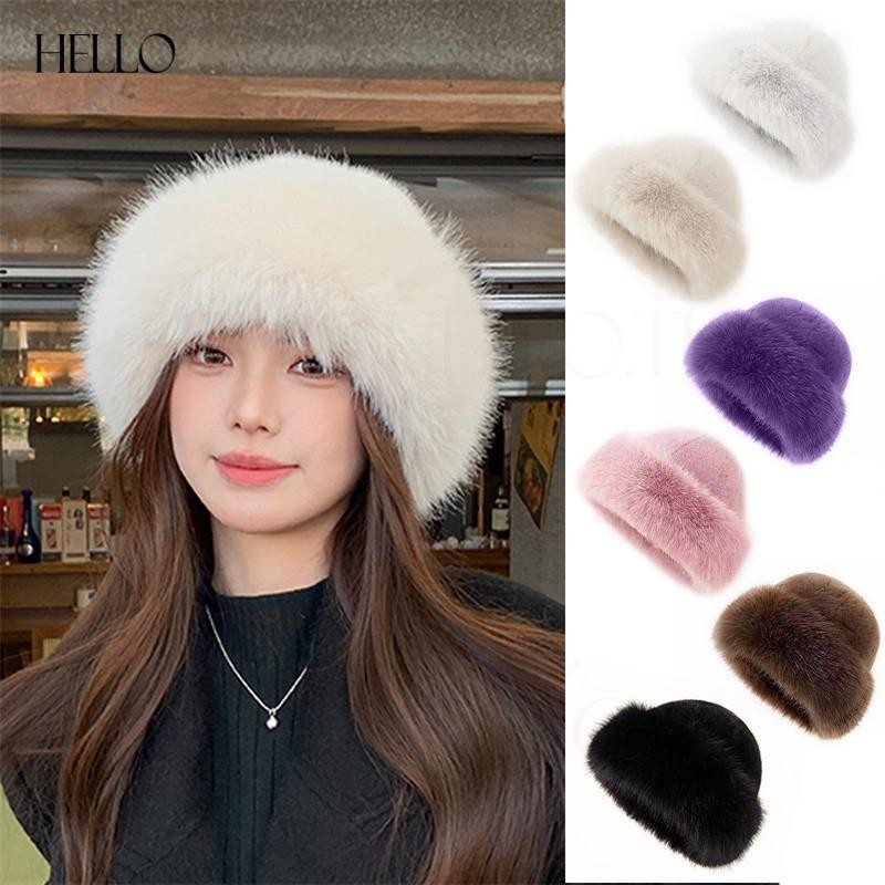 Fluffy Faux Fur หมวกสําหรับผู้หญิงตุ๊กตาหมวกชาวประมงหมวกฤดูหนาวที่อบอุ่น Thicken เย็น Snowy Day ปานามาหมวกใหม่