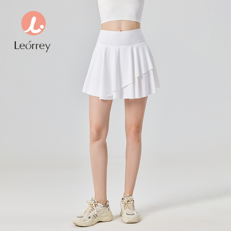 Leorrey-กระโปรงกอล์ฟแห้งเร็วกีฬากระโปรงเอวสูงกีฬา ใบบัว กระโปรงโยคะสวม