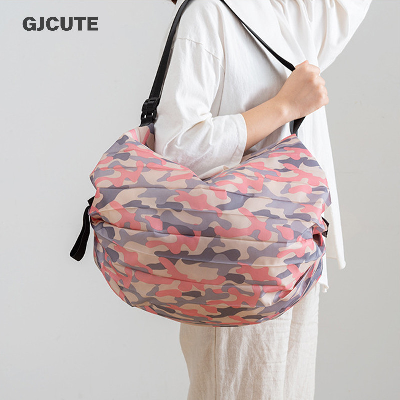Gjcute พับเป็นมิตรกับสิ่งแวดล้อมเดินทางแบบพกพาความจุขนาดใหญ่หนาถุงของชําขนาดใหญ่ WTD