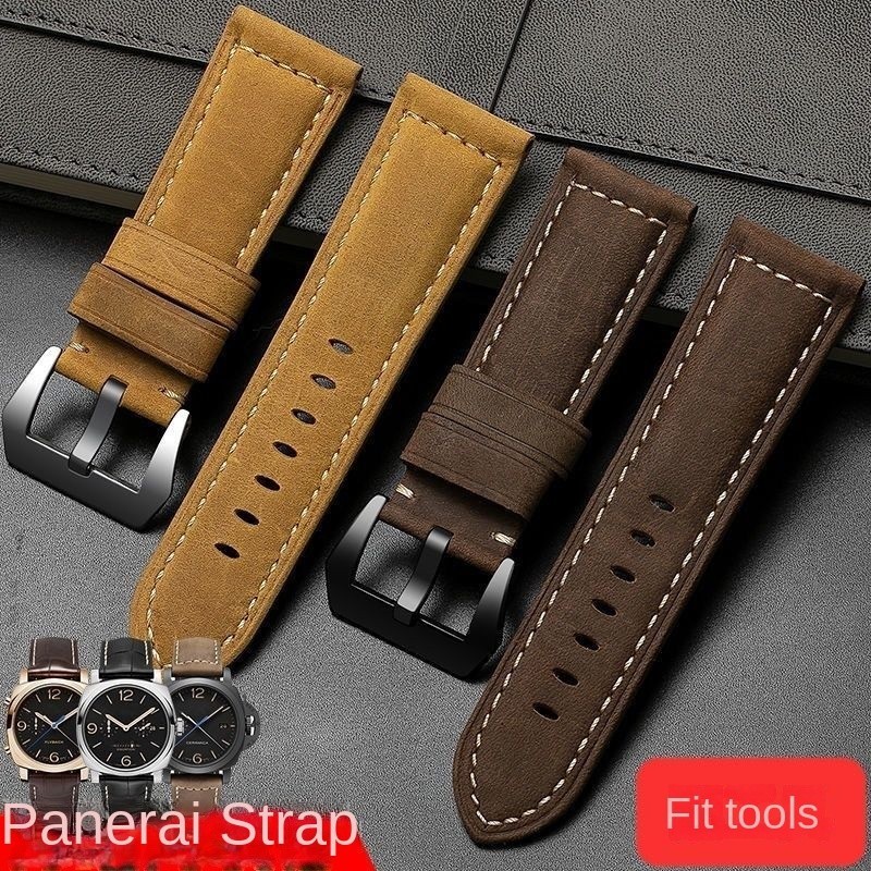 Crazy Horse สายนาฬิกาหนังแทนที่ Panerai สายคล้องคอผู้ชาย PAM111 สายหนัง 18-24 มม. ฟรีเครื่องมือ
