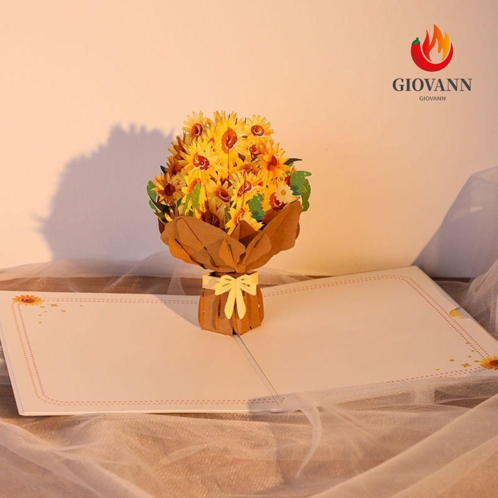 Giovanni การ์ดอวยพรป๊อปอัพ 3 มิติ, การ์ดอวยพรดอกทานตะวันคาร์เนชั่นกระดาษประณีต, ตกแต่งของขวัญปาร์ตี้ Handmade Wishing Happy Birthday Blessing Card Anniversary