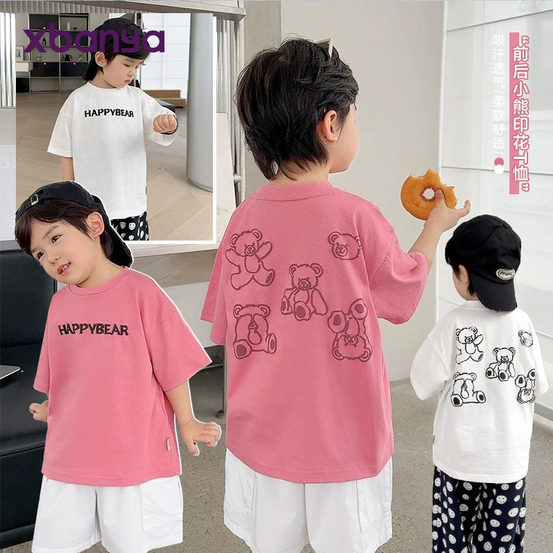 เด็กชายพิมพ์แขนสั้นเสื้อยืดฤดูร้อนสไตล์ฤดูร้อนเสื้อผ้าฤดูร้อนเด็กทารกเด็กเด็กครึ่งแขนด้านบนอินเทรนด์บางฤดูร้อน X4428
