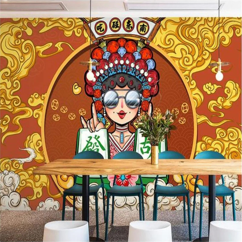 สีแดงที่กำหนดเองร้านอาหารสไตล์จีนรีโทรร้านชาหม้อไอน้ำร้อนภาพวาดผนัง Mahjong ห้องพักหมากรุกและห้องบัตรตกแต่งผนัง 3D สติกเกอร์ - รูปที่ 3