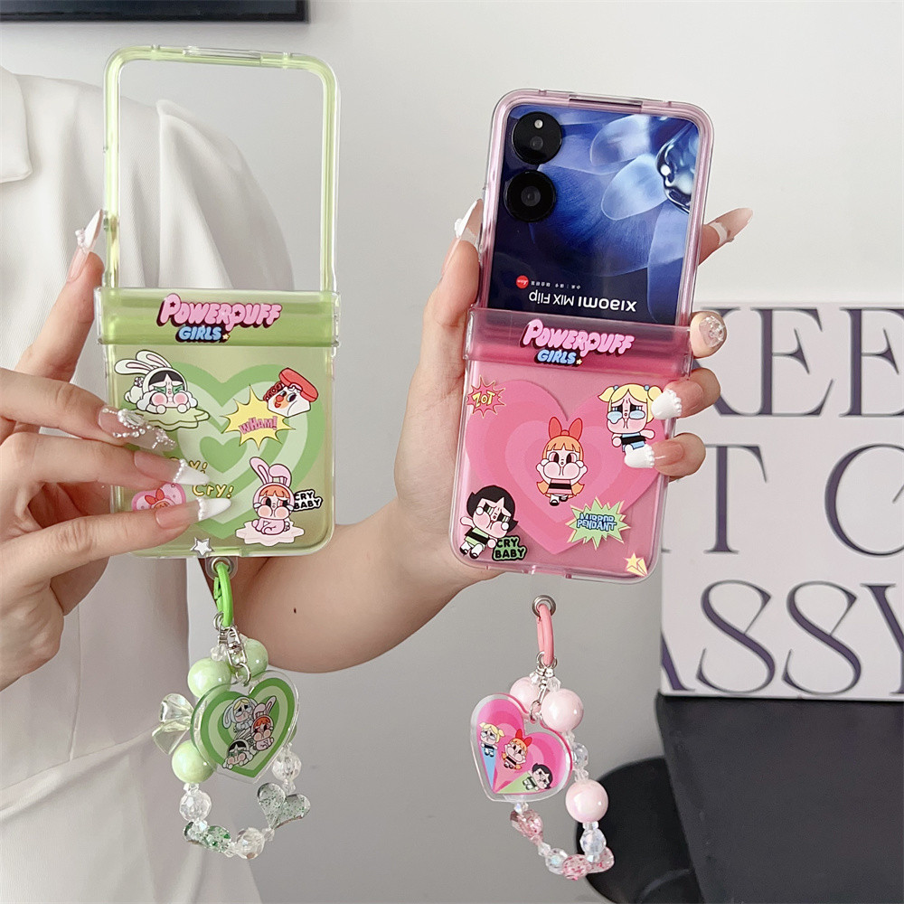 SAMSUNG น่ารักการ์ตูนรูปแบบบานพับกรณีพลิกsamsung Galaxy Z Flip 6 Z Flip 5 Z Flip 4 Z Flip 3 ปลอกสร้อยข้อมือจี้โปร่งใสกันกระแทกป้องกันSamsung Flip6 Flip5 ฝาครอบ