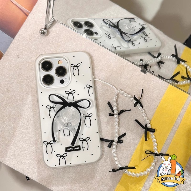 Ins Jelly Girl Heart Sweet Black Bow Casing สําหรับ IPhone 11 12 13 14 15 Pro Max X Xr Xs 8 7 6 Plus SE 2020 ป้องกัน Matte Skin Feel Soft Cover