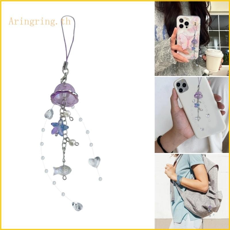 Arin Eye Catching Jellyfish Phone Keyring with Star Crystals and Pearlescent Bead