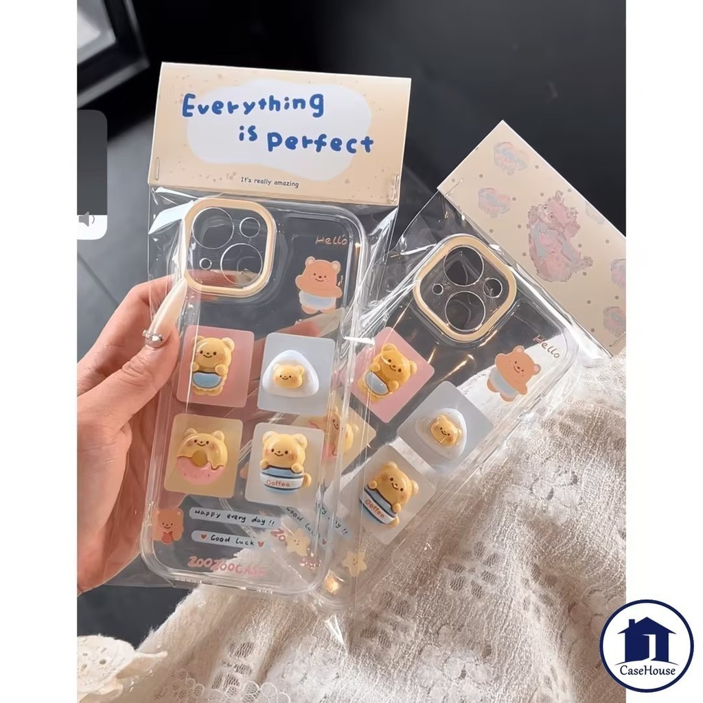 ตุ๊กตา Butter Bear 3D น่ารัก เคสนิ่มใส เข้ากันได้สำหรับ Samsung A05s A15 A05 A54 A14 A03s A32 A12 A24 A52 A34 A53 A02s