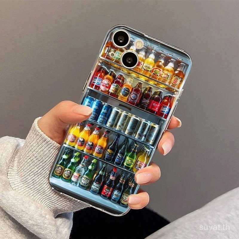 ตู้เย็นเบียร์ที่สร้างสรรค์และมีสไตล์เคส iPhone เข้ากันได้กับ iPhone 11 xsmax 15pro 15/14PROMAX 11 12 13 PROMAX เคสมือถือ11 13 14 Pro XR XS เคสนิ่ม7/8PLUS เคสใสกันฝุ่น n83x - รูปที่ 2