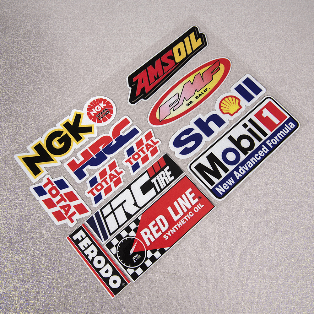 สติกเกอร์รถจักรยานยนต์สะท้อนแสงหมวกกันน็อคจักรยาน Decals HRC Shell Mobil FMF Redline รวมสําหรับรถจัก