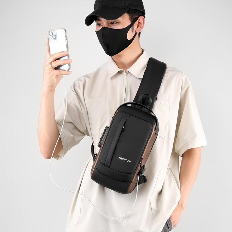 YXIN#6051#กระเป๋าคาดอก กระเป๋าสะพายไหล่ กระเป๋าเมสเซนเจอร์ พอร์ต USB พร้อมตัวล็อค สําหรับผู้ชาย