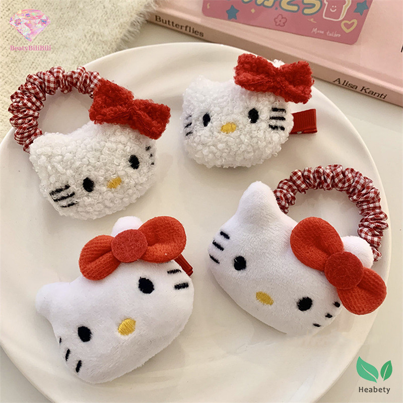 Heabety Sanrio หวานน่ารักตุ๊กตา Hello Kitty ยืดหยุ่นผูกผมการ์ตูน Kawaii Barrettes แฟชั่นอุปกรณ์เสริมผม Hairpin สําหรับสาวของขวัญใหม่