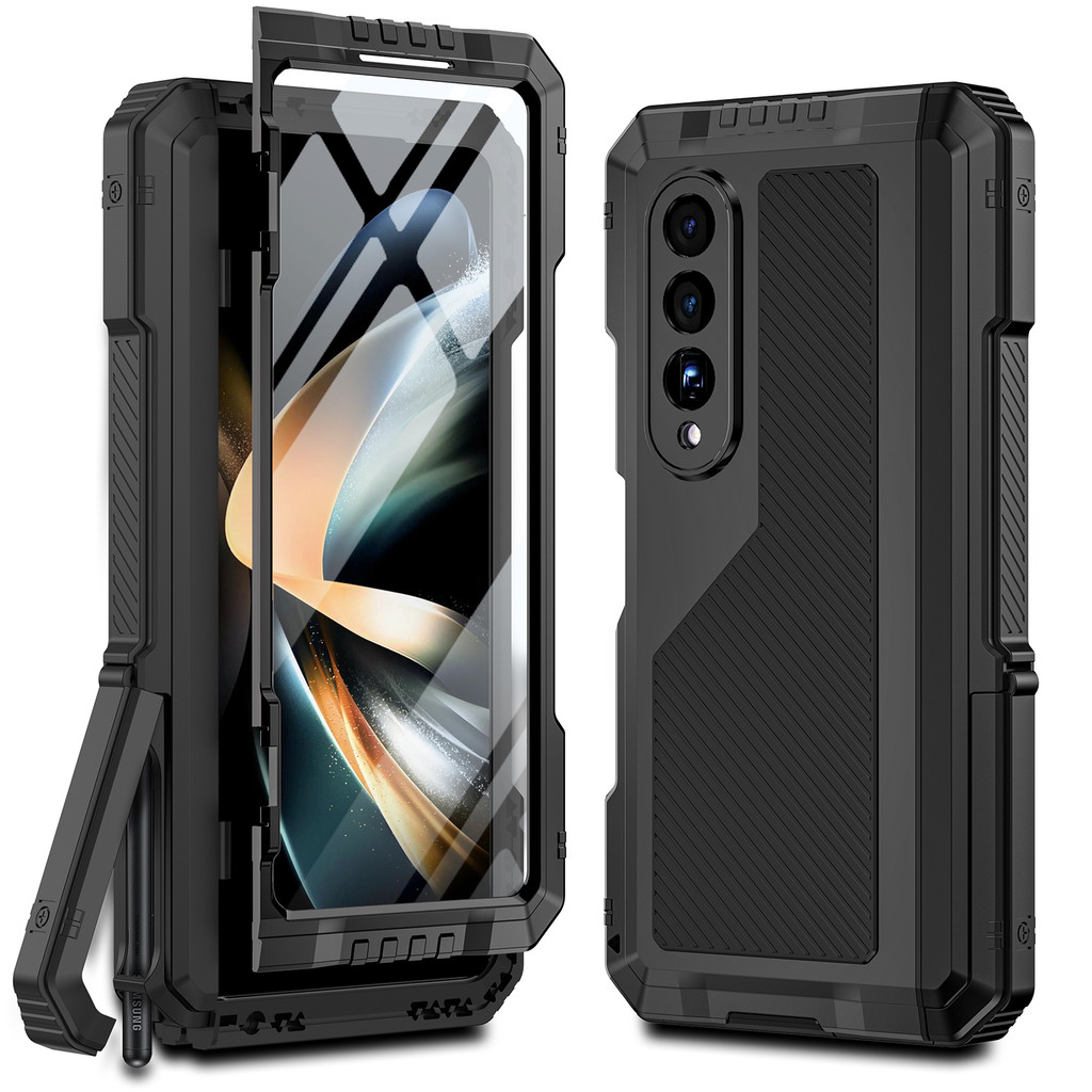 เคสโลหะพร้อมขาตั้งสำหรับ Samsung Galaxy Z Fold 4 5 6 7 เคสป้องกันแบบเต็มตัวพร้อมช่องเสียบปากกา เคสอลูมิเนียมกันกระแทก Fold6